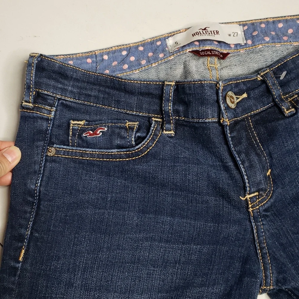 Hollister Womens Cotton Capri Roll Tab Hem Jeans Size 27 Denim Blue Y2K Low Rise